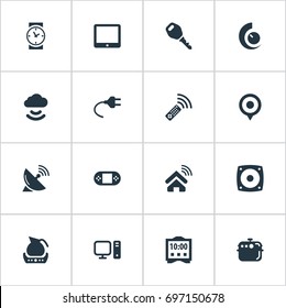 Vector Illustration Set Of Simple Device Icons. Elements Internet Of Things, Smart House, Teapot And Other Synonyms Things, Lock And Internet.