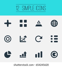 Vector Illustration Set Of Simple Diagram Icons. Elements World, Coordinate Axis, Triangle And Other Synonyms Growth, Dartboard And Detachment.