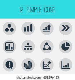 Vector Illustration Set Of Simple Diagram Icons. Elements Circuit, Ahead, Progress And Other Synonyms Report, Information And Part.