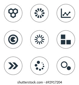 Vector Illustration Set Of Simple Diagram Icons. Elements Loading, Hive, Piece And Other Synonyms Information, Surge And Statistic.