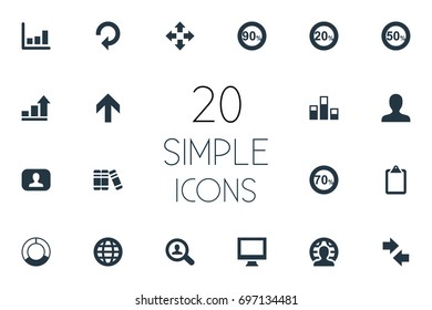 Vector Illustration Set Of Simple Diagram Icons. Elements Upward, Line Chart, Clipboard And Other Synonyms Analytics, Display And Chart.