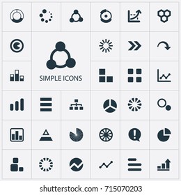 Vector Illustration Set Of Simple Diagram Icons. Elements Surge, Lecture, Progress And Other Synonyms Template, Process And Multiple.