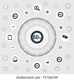 Vector Illustration Set Of Simple Diagram Icons. Elements Arrow, Fifty, Drift And Other Synonyms World, Forty And Paper.
