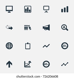 Vector Illustration Set Of Simple Diagram Icons. Elements Magnifier, Upward, Display And Other Synonyms Drift, Search And World.