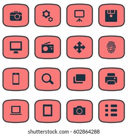 Vector Illustration Set Of Simple Digital Icons. Elements Touch Computer, Search, Schedule And Other Synonyms Laptop, Tuner And Tablet.