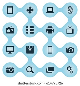 Vector Illustration Set Of Simple Digital Icons. Elements Search, Monitor, Television And Other Synonyms Schedule, Branch And Arrow.