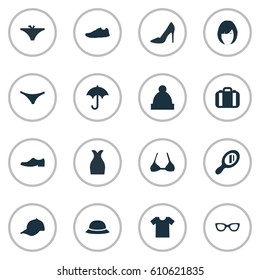 Vector Illustration Set Of Simple Dress Icons. Elements Lingerie, Elegance, Brolly And Other Synonyms Male, Underpants And Shoe.