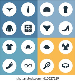 Vector Illustration Set Of Simple Dress Icons. Elements Strap, Cap, Barefoot And Other Synonyms Hat, Casual And Top.