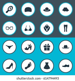 Vector Illustration Set Of Simple Dress Icons. Elements Eyeglasses, Lingerie, Cap And Other Synonyms Wear, Male And Cap.