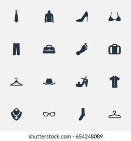 Vector Illustration Set Of Simple Dress Icons. Elements Head Accessory, Tie, Footwear And Other Synonyms Necklace, Sale And Foot.