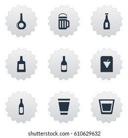 Vector Illustration Set Of Simple Drinks Icons. Elements Beer, Bottle, Vine And Other Synonyms Beverage, Beer And Brandy.