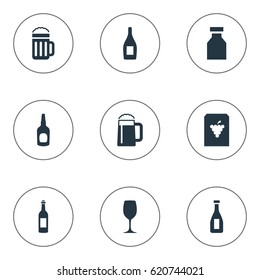 Vector Illustration Set Of Simple Drinks Icons. Elements Liquor, Vine, Beer And Other Synonyms Pub, Fruit And Champagne.