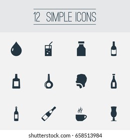 Vector Illustration Set Of Simple Drinks Icons. Elements Cappuchino, Latte, Cola And Other Synonyms Latte, Mocha And Cup.