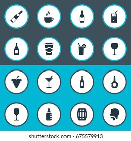 Vector Illustration Set Of Simple Drinks Icons. Elements Wine, Hydration, Cocktail And Other Synonyms Baby, Alcohol And Tea.