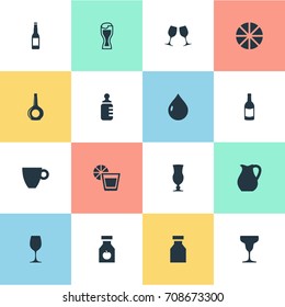 Vector Illustration Set Of Simple Drinks Icons. Elements Celebration, Lager, Alcoholism And Other Synonyms Mocha, Lemon And Beer.