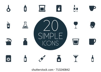 Vector Illustration Set Of Simple Drinks Icons. Elements Mug, Cup, Antibiotic And Other Synonyms Drinking, Lemonade And Cocktail.