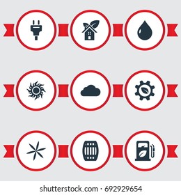Vector Illustration Set Of Simple Ecology Icons. Elements Cask, Eco Home, Plug And Other Synonyms Station, Socket And Keg.