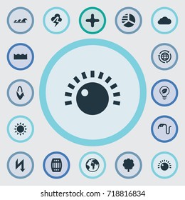 Vector Illustration Set Of Simple Ecology Icons. Elements Benzine, Safe Lightbulb, Globe And Other Synonyms Keg, Field And Thunderbolt.