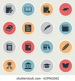 Vector Illustration Set Of Simple Education Icons. Elements Encyclopedia, Library, Book Cover And Other Synonyms Library, Pencil And Page.