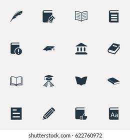 Vector Illustration Set Of Simple Education Icons. Elements Pen, Alphabet, Important Reading And Other Synonyms Encyclopedia, Recommended And Academic.