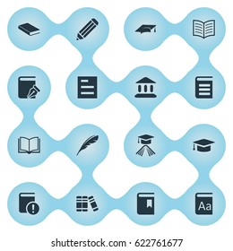 Vector Illustration Set Of Simple Education Icons. Elements Alphabet, Book Page, Encyclopedia And Other Synonyms Library, Academy And Important.