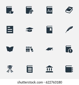 Vector Illustration Set Of Simple Education Icons. Elements Library, Encyclopedia, Plume And Other Synonyms Important, Favored And Bookmark.