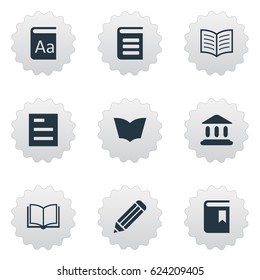 Vector Illustration Set Of Simple Education Icons. Elements Reading, Alphabet, Blank Notebook And Other Synonyms Academy, Textbook And Book.