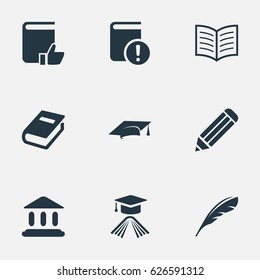 Vector Illustration Set Of Simple Education Icons. Elements Academic Cap, Recommended Reading, Graduation Hat And Other Synonyms Reading, Cap And Book.
