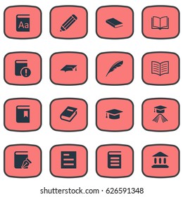 Vector Illustration Set Of Simple Education Icons. Elements Encyclopedia, Sketchbook, Academic Cap And Other Synonyms Journal, School And Cap.