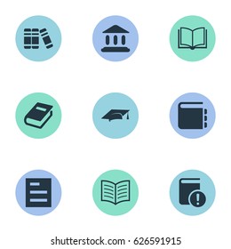 Vector Illustration Set Of Simple Education Icons. Elements Notebook, Journal, Important Reading And Other Synonyms School, Reading And Blank.