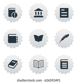 Vector Illustration Set Of Simple Education Icons. Elements Book Page, Encyclopedia, Library And Other Synonyms Journal, List And Feather.