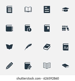 Vector Illustration Set Of Simple Education Icons. Elements Bookshelf, Pen, Blank Notebook And Other Synonyms Journal, Graduation And Notepad.