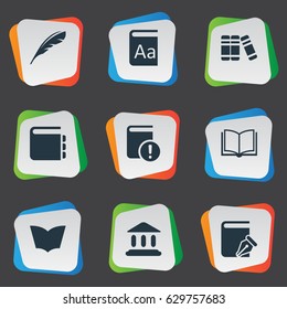 Vector Illustration Set Of Simple Education Icons. Elements Reading, Alphabet, Library And Other Synonyms Important, Dictionary And Blank.