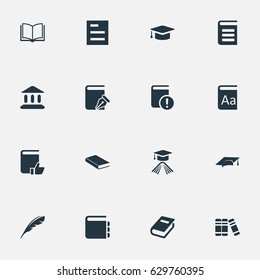 Vector Illustration Set Of Simple Education Icons. Elements Academic Cap, Encyclopedia, Recommended Reading And Other Synonyms Cap, Favored And Alphabet.