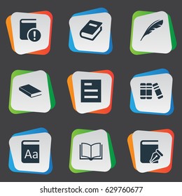 Vector Illustration Set Of Simple Education Icons. Elements Sketchbook, Important Reading, Tasklist And Other Synonyms Feather, Document And List.