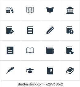 Vector Illustration Set Of Simple Education Icons. Elements Book Cover, Sketchbook, Notebook And Other Synonyms Reading, Write And Page.