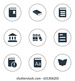 Vector Illustration Set Of Simple Education Icons. Elements Book Cover, Tasklist, Alphabet And Other Synonyms Notebook, Book And Building.