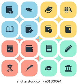 Vector Illustration Set Of Simple Education Icons. Elements Important Reading, Bookshelf, Recommended Reading And Other Synonyms Sketchbook, Favored And Writing.