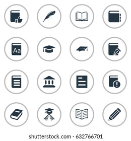 Vector Illustration Set Of Simple Education Icons. Elements Book Page, Academic Cap, Academic Cap And Other Synonyms Graduation, Book And Favored.