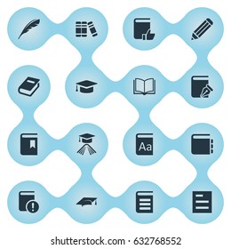Vector Illustration Set Of Simple Education Icons. Elements Academic Cap, Pen, Academic Cap And Other Synonyms Literature, Academic And Graduation.