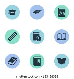 Vector Illustration Set Of Simple Education Icons. Elements Reading, Notebook, Pen And Other Synonyms Graduation, Pencil And Important.