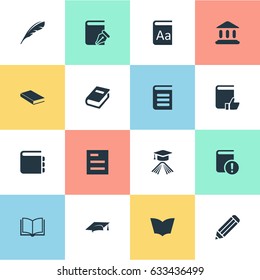 Vector Illustration Set Of Simple Education Icons. Elements Tasklist, Plume, Reading And Other Synonyms Favored, Textbook And Document.