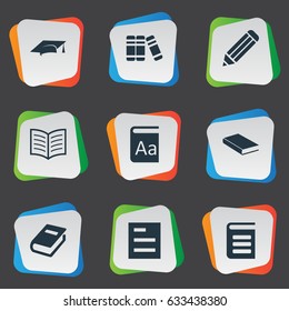 Vector Illustration Set Of Simple Education Icons. Elements Tasklist, Pen, Bookshelf And Other Synonyms Writing, Notebook And Book.