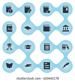 Vector Illustration Set Of Simple Education Icons. Elements Bookshelf, Tasklist, Reading And Other Synonyms Page, List And Library.