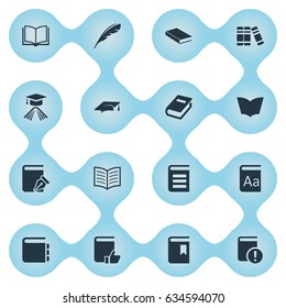 Vector Illustration Set Of Simple Education Icons. Elements Recommended Reading, Encyclopedia, Alphabet And Other Synonyms Dictionary, Important And Sketchbook.