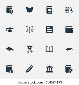 Vector Illustration Set Of Simple Education Icons. Elements Tasklist, Recommended Reading, Encyclopedia And Other Synonyms Notepad, Writing And Graduation.