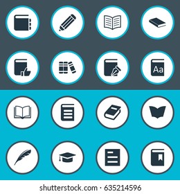 Vector Illustration Set Of Simple Education Icons. Elements Journal, Book Page, Book Cover And Other Synonyms Page, Alphabet And Sketchbook.