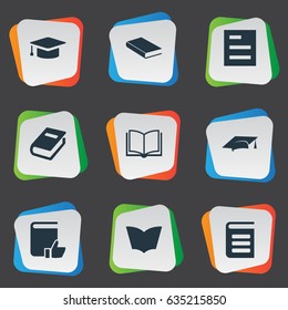 Vector Illustration Set Of Simple Education Icons. Elements Encyclopedia, Academic Cap, Tasklist And Other Synonyms Textbook, Cap And Hat.