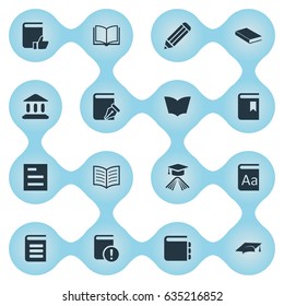 Vector Illustration Set Of Simple Education Icons. Elements Blank Notebook, Pen, Encyclopedia And Other Synonyms Notebook, Bookmark And Academy.