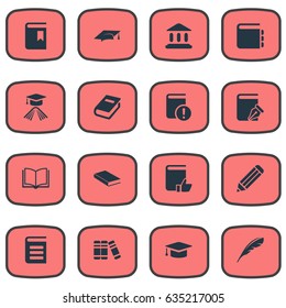 Vector Illustration Set Of Simple Education Icons. Elements Plume, Pen, Journal And Other Synonyms Book, Writing And Feather.